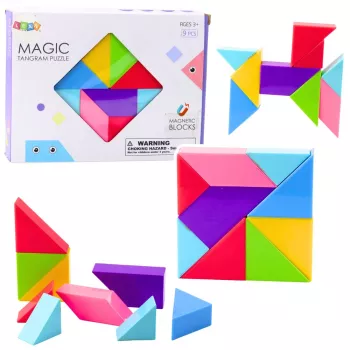 LEAN TOYS Magnetic Tangram Blocks Colorful Puzzle Stickers 9 pcs