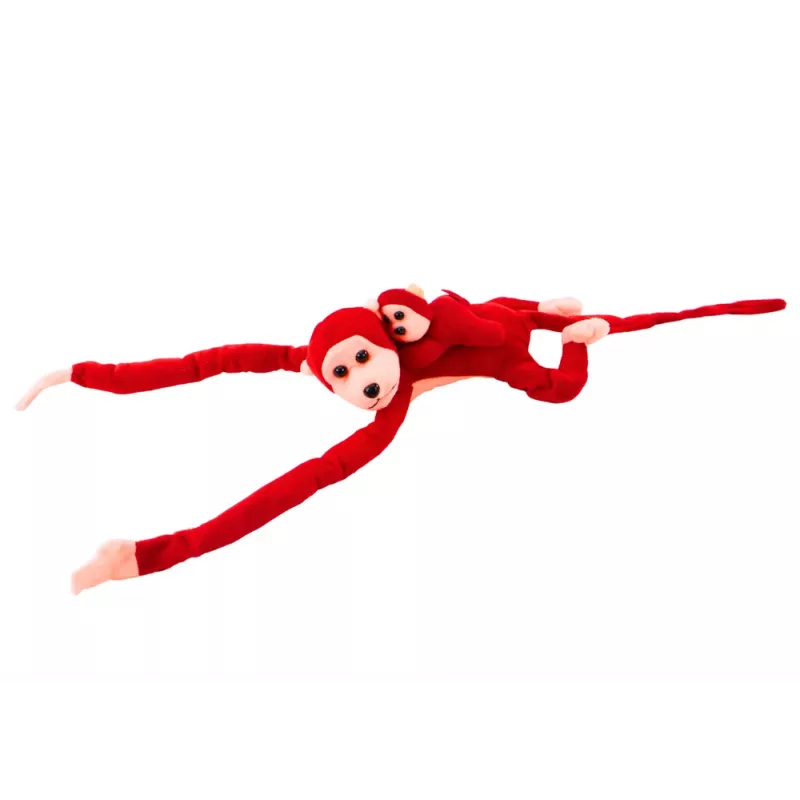LEAN TOYS Mascot Plush Monkey with Baby, Red 70 cm