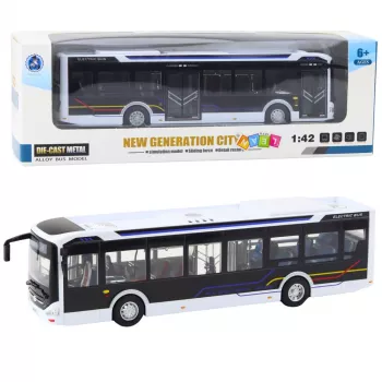 LEAN TOYS Metal City Bus White 1:43 Die-Cast Pull-Back Model with Opening Doors