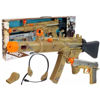LEAN TOYS Military Weapon Set Rifle Pistol Headphones Whistle Lights