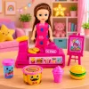 LEAN TOYS Mini Doll Set with Cash Register, Saleswoman, Hamburger, Ice Cream Accessories
