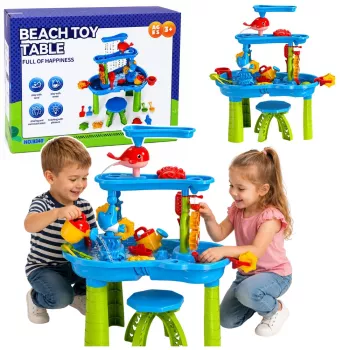 LEAN TOYS Multi-level Water Table Playground with Chair Accessories Molds 63cm