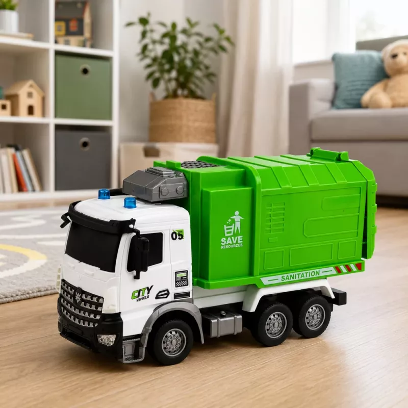 LEAN TOYS Municipal Vehicle Remote Controlled Garbage Truck RC Container Bin Lights 1:14