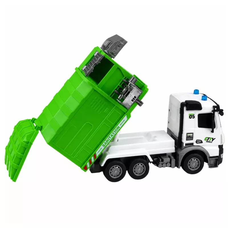 LEAN TOYS Municipal Vehicle Remote Controlled Garbage Truck RC Container Bin Lights 1:14