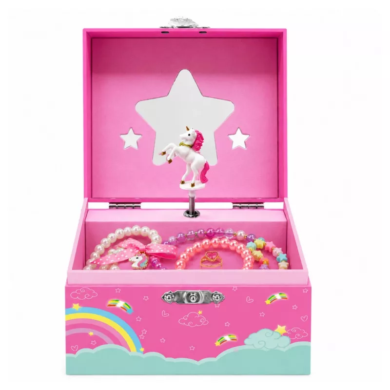 LEAN TOYS Music Box Jewelry Box Rotating Unicorn Pink