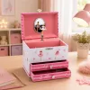 LEAN TOYS Musical Jewelry Box with Ballerina, Music Box, Mirror, and Drawers - Pink Classic Design
