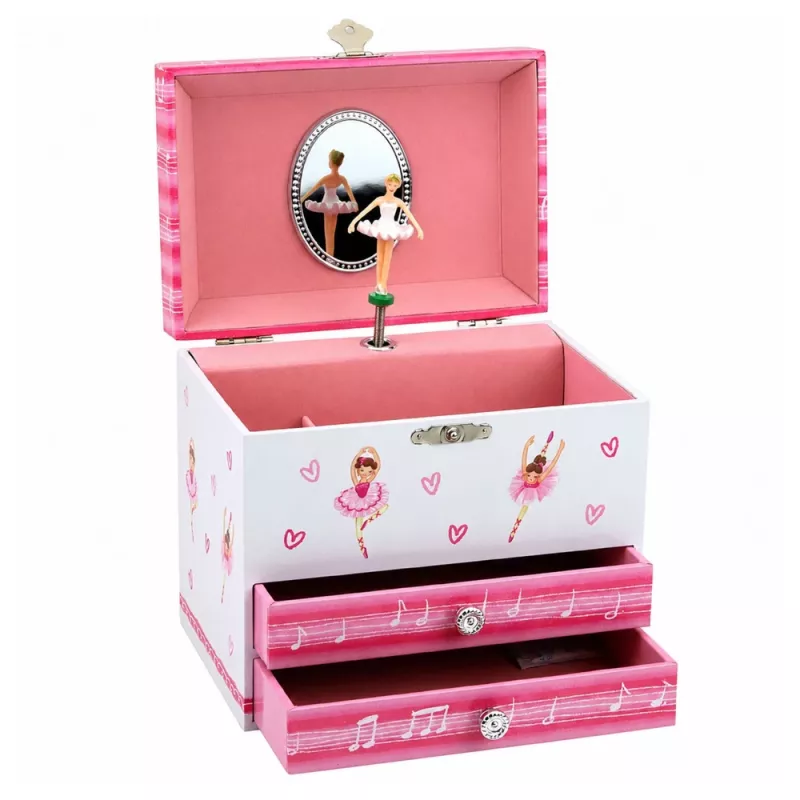 LEAN TOYS Musical Jewelry Box with Ballerina, Music Box, Mirror, and Drawers - Pink Classic Design