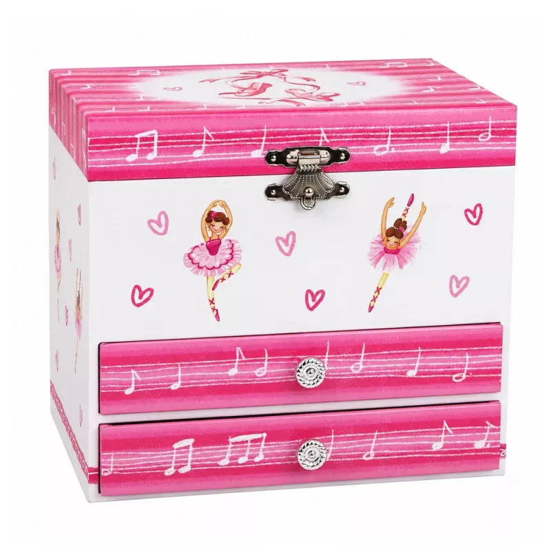 LEAN TOYS Musical Jewelry Box with Ballerina, Music Box, Mirror, and Drawers - Pink Classic Design