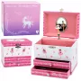 LEAN TOYS Musical Jewelry Box with Ballerina, Music Box, Mirror, and Drawers - Pink Classic Design