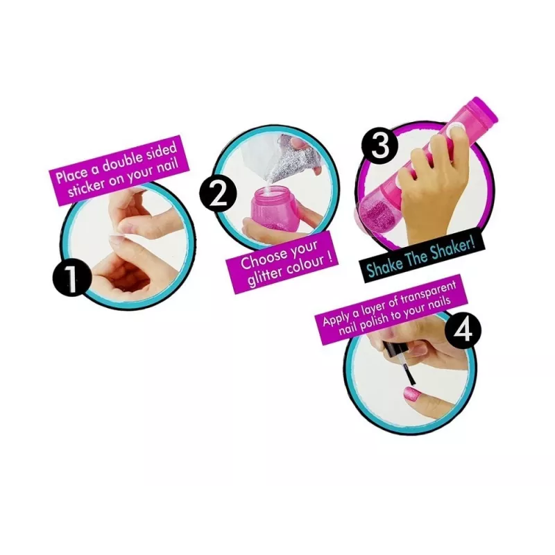 LEAN TOYS Nail Painting Set Glitter Dispenser Coloured Stickers