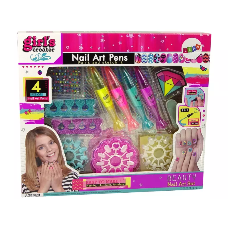 LEAN TOYS Nail Painting Set Nail Lacquers Pens Coloured Stickers