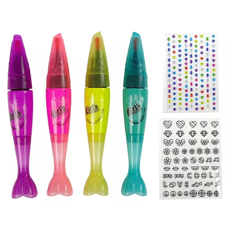 LEAN TOYS Nail Painting Set Nail Lacquers Pens Coloured Stickers