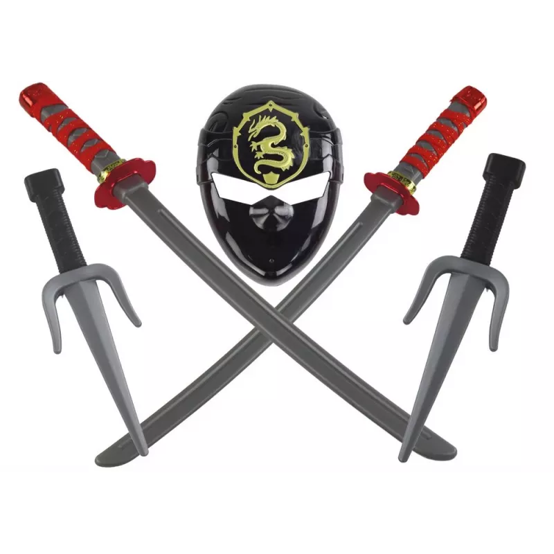 LEAN TOYS Ninja Warrior Set with Mask, Sword, Daggers, Shurikens, Bow & Arrows – Red Decorations (10 Pieces)