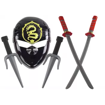 LEAN TOYS Ninja Warrior Set with Mask, Sword, Daggers, Shurikens, Bow & Arrows – Red Decorations (10 Pieces)
