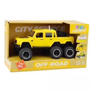 LEAN TOYS Off-road Car Friction Drive Lights Sounds Yellow 6x6 1:16