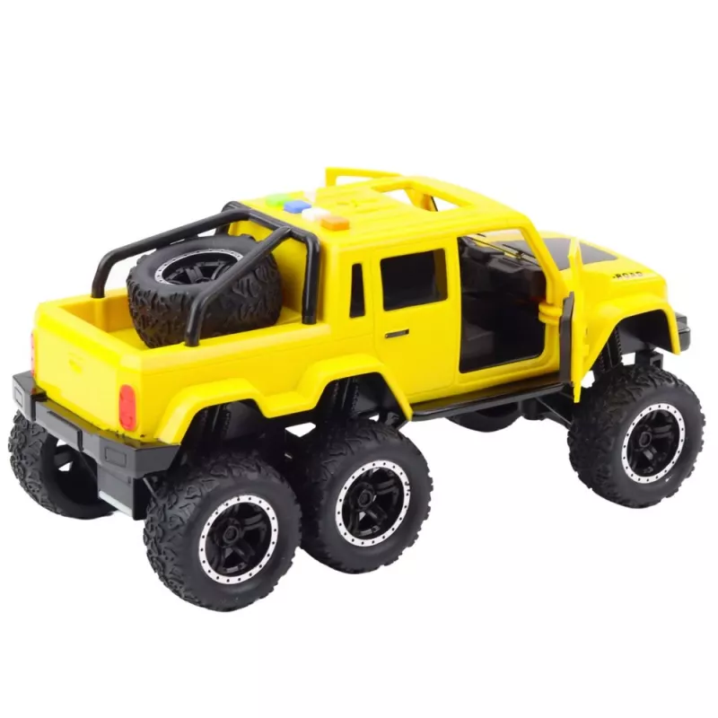 LEAN TOYS Off-road Car Friction Drive Lights Sounds Yellow 6x6 1:16