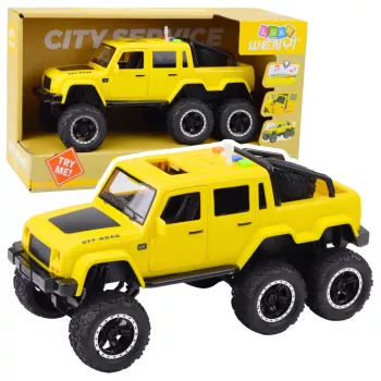 LEAN TOYS Off-road Car Friction Drive Lights Sounds Yellow 6x6 1:16