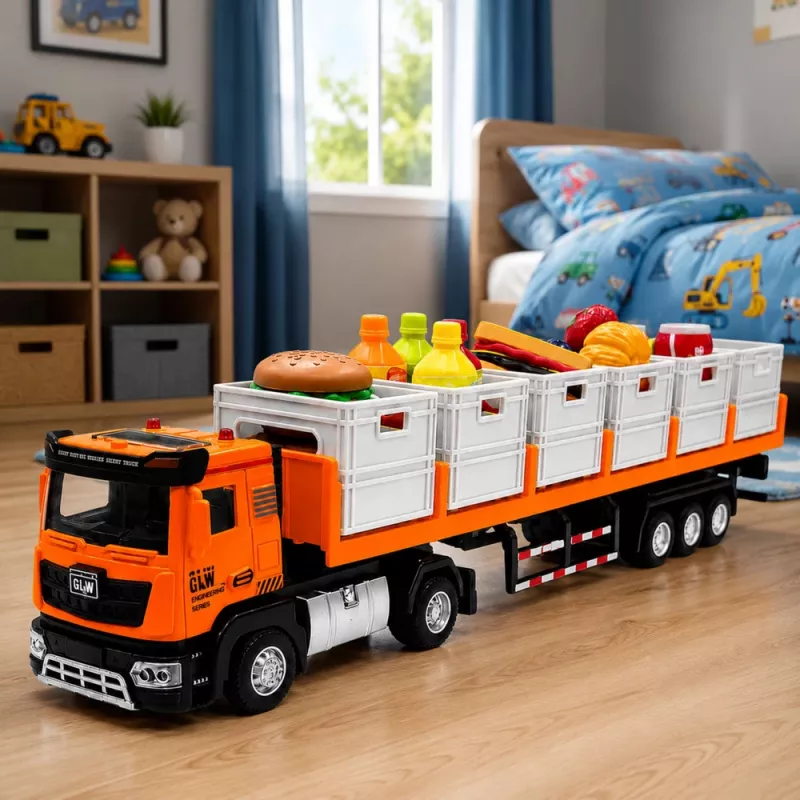 LEAN TOYS Orange Food Transport Truck 1:40 Diecast Model