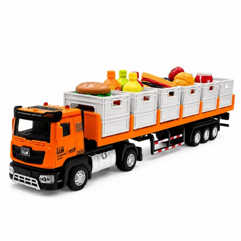 LEAN TOYS Orange Food Transport Truck 1:40 Diecast Model