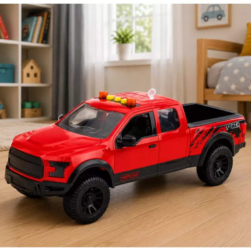 LEAN TOYS Pickup Truck 1:12 RC with Opening Doors, Tail Lights, Sounds – Red