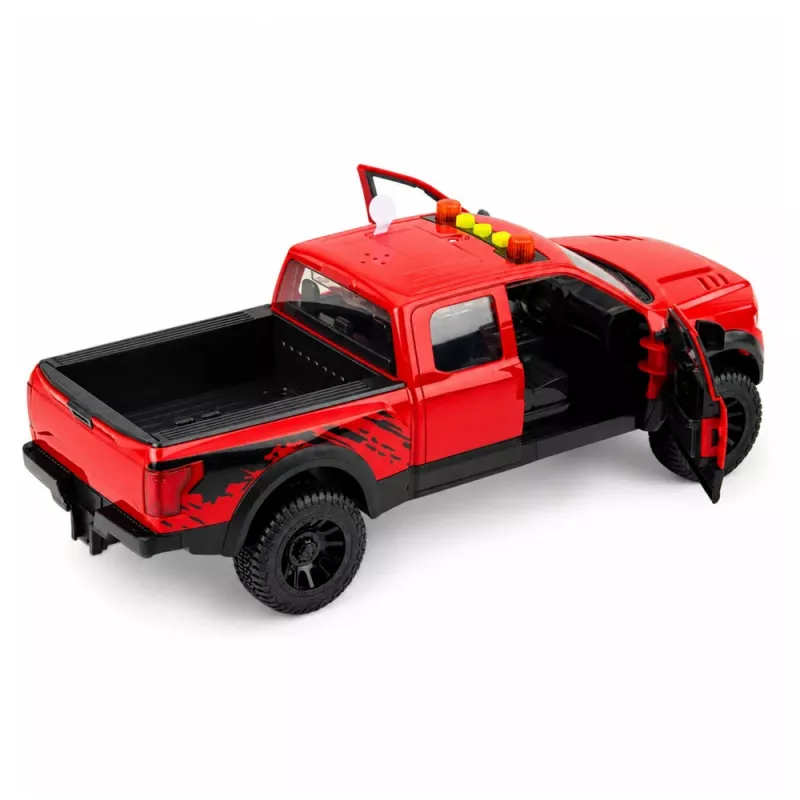 LEAN TOYS Pickup Truck 1:12 RC with Opening Doors, Tail Lights, Sounds – Red