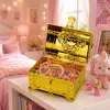 LEAN TOYS Plastic Treasure Chest for Children with Padlock and 2 Keys Gold Decorated