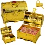 LEAN TOYS Plastic Treasure Chest for Children with Padlock and 2 Keys Gold Decorated