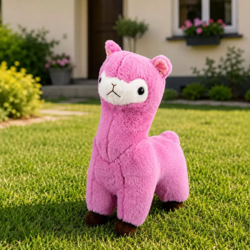 LEAN TOYS Plush Alpaca Llama Plush Toy – Ultra Soft Cuddly Pink 28 cm