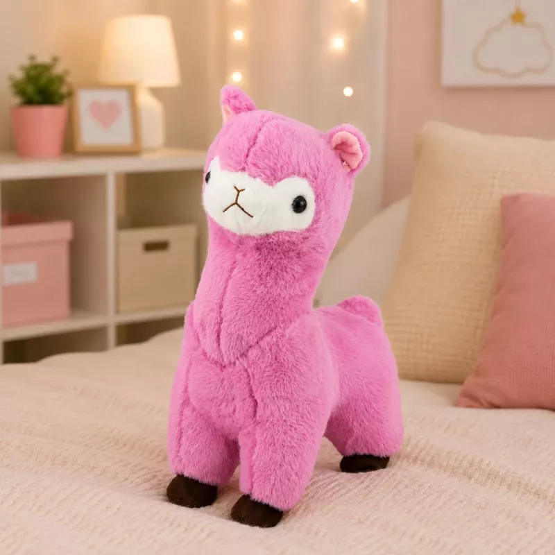 LEAN TOYS Plush Alpaca Llama Plush Toy – Ultra Soft Cuddly Pink 28 cm