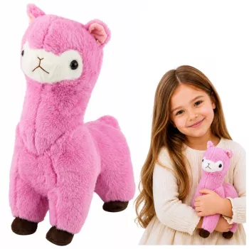 LEAN TOYS Plush Alpaca Llama Plush Toy – Ultra Soft Cuddly Pink 28 cm
