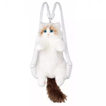 LEAN TOYS Plush Cat Backpack Mascot Adjustable Straps Silicone Paws White 50cm