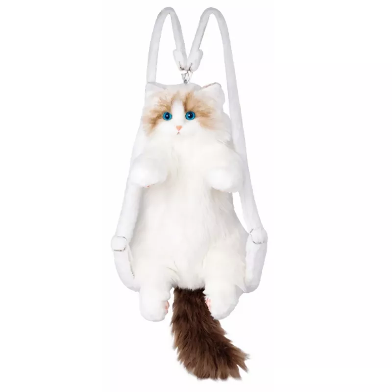 LEAN TOYS Plush Cat Backpack Mascot Adjustable Straps Silicone Paws White 50cm