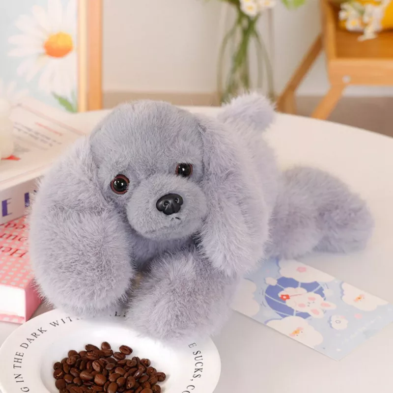 LEAN TOYS Plush Cocker Spaniel Dog with Weighted Paws, Grey, 30 cm