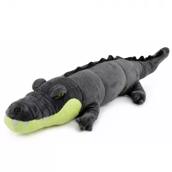LEAN TOYS Plush Crocodile Mascot Cuddly Toy - Realistic Gray, 90 cm