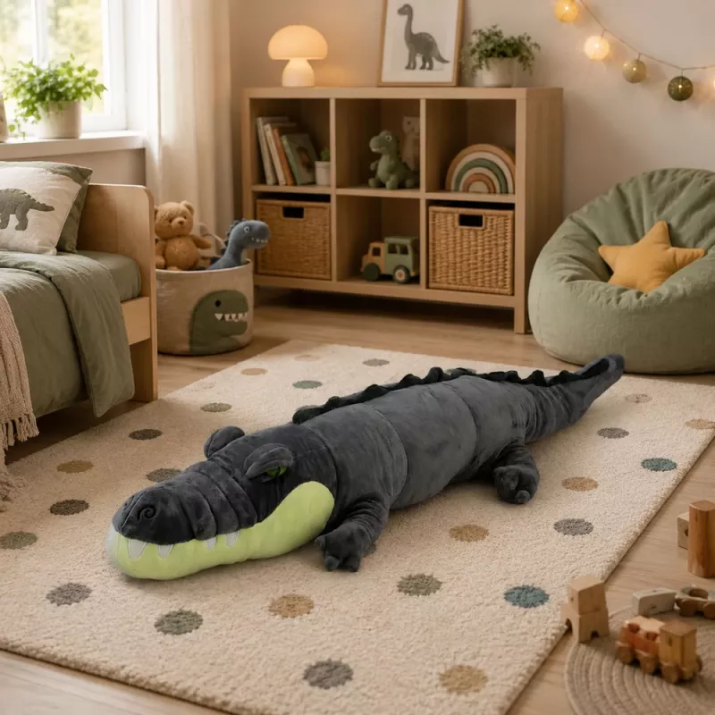 LEAN TOYS Plush Crocodile Mascot Cuddly Toy - Realistic Gray, 90 cm