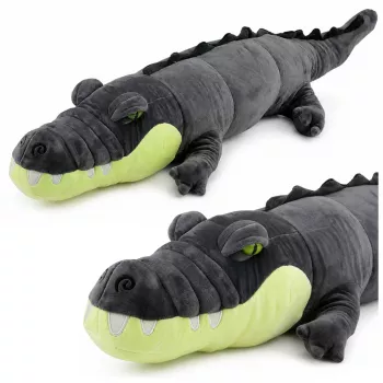 LEAN TOYS Plush Crocodile Mascot Cuddly Toy - Realistic Gray, 90 cm