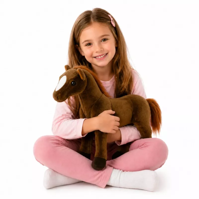 LEAN TOYS Plush Horse Cuddly Toy Dark Brown 40cm x 37cm