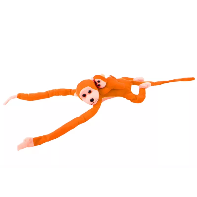 LEAN TOYS Plush Monkey with Baby Mascot, Orange with Sound 70 cm