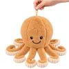LEAN TOYS Plush Octopus Cuddly Toy with Suction Cup Beige 16 cm
