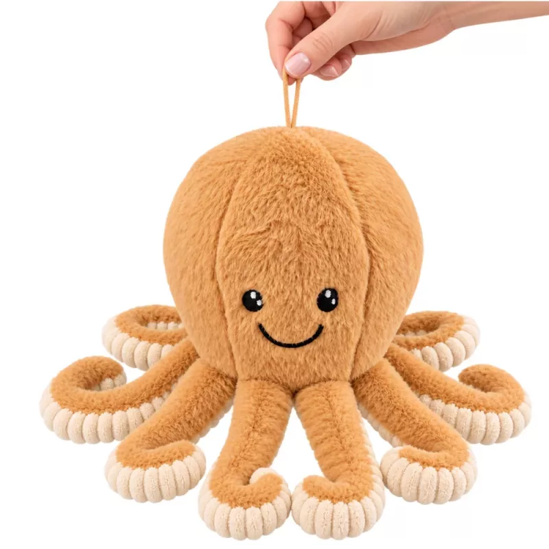 LEAN TOYS Plush Octopus Cuddly Toy with Suction Cup Beige 16 cm