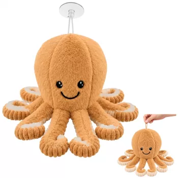LEAN TOYS Plush Octopus Cuddly Toy with Suction Cup Beige 16 cm