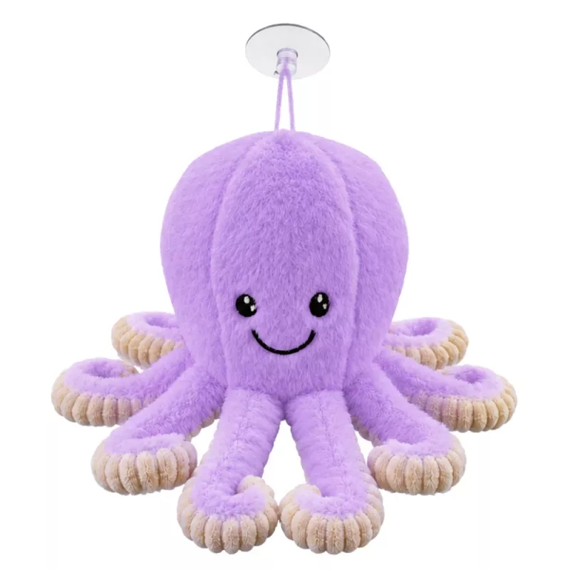 LEAN TOYS Plush Octopus Toy with Suction Cup, Purple, 16 cm