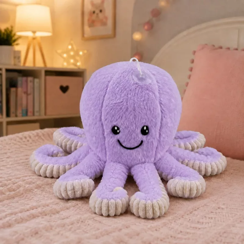 LEAN TOYS Plush Octopus Toy with Suction Cup, Purple, 16 cm
