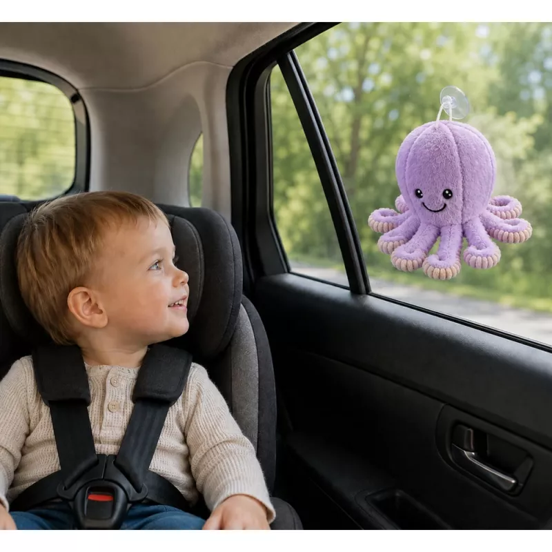LEAN TOYS Plush Octopus Toy with Suction Cup, Purple, 16 cm