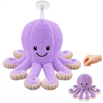 LEAN TOYS Plush Octopus Toy with Suction Cup, Purple, 16 cm