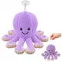 LEAN TOYS Plush Octopus Toy with Suction Cup, Purple, 16 cm