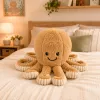 LEAN TOYS Plush Octopus with Elastic Tentacles, Beige 50 cm – Soft Cuddly Toy