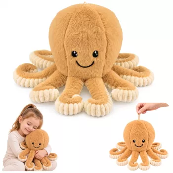 LEAN TOYS Plush Octopus with Elastic Tentacles, Beige 50 cm – Soft Cuddly Toy