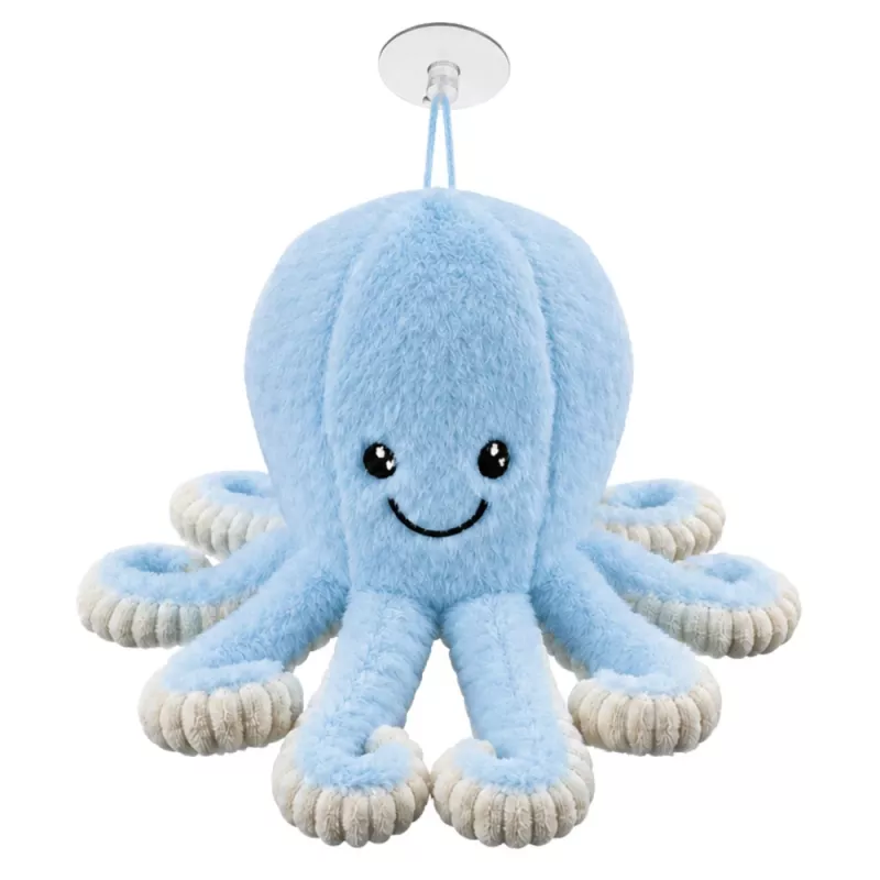 LEAN TOYS Plush Octopus with Suction Cup, Blue, 16 cm