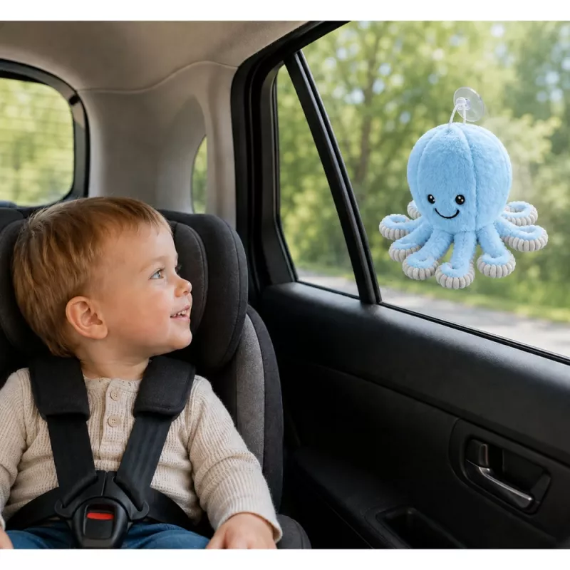 LEAN TOYS Plush Octopus with Suction Cup, Blue, 16 cm